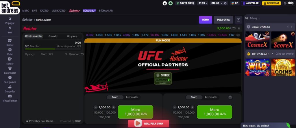 Betandreas Kazino Aviator Oyununa Baxış